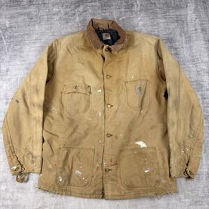 Carhartt‎ Jacket Men 2XL Beige Chore Coat Vintage 90s Blanket Lined Distressed
